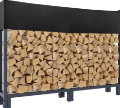 Martin Anthracite Metal Firewood Rack with Cover - Steel Tube Construction, 25x160x115 cm