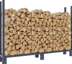Martin Anthracite Metal Firewood Rack with Cover - Steel Tube Construction, 25x160x115 cm
