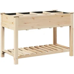 Massiv Blomsterkrukke med Hylde - Træplantkasse | Farve: Beige | Størrelse: 115x59x76.5 cm