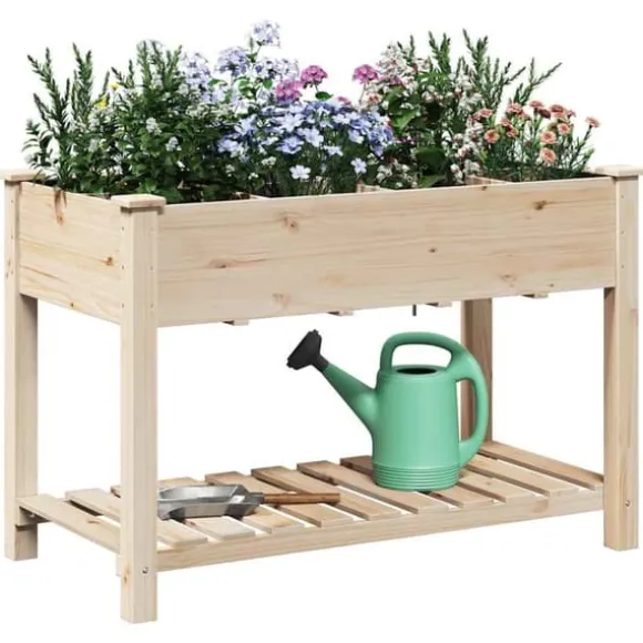 Massiv Blomsterkrukke med Hylde - Træplantkasse | Farve: Beige | Størrelse: 115x59x76.5 cm