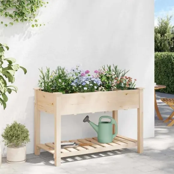 Massiv Blomsterkrukke med Hylde - Træplantkasse | Farve: Beige | Størrelse: 115x59x76.5 cm