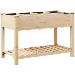Massiv Blomsterkrukke med Hylde - Træplantkasse | Farve: Beige | Størrelse: 115x59x76.5 cm
