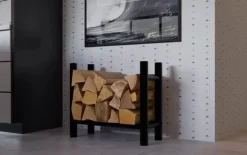 Medya Round Metal Firewood Rack Stand, Black - 30x60x60 cm