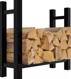 Medya Square Firewood Rack, Black Metal, 30x80x80 cm