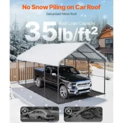 Metal Carport 12' x 20', Heavy Duty Udendørs Garage, Robust, Velegnet til både, Beskyttelse mod vejr og UV-stråler