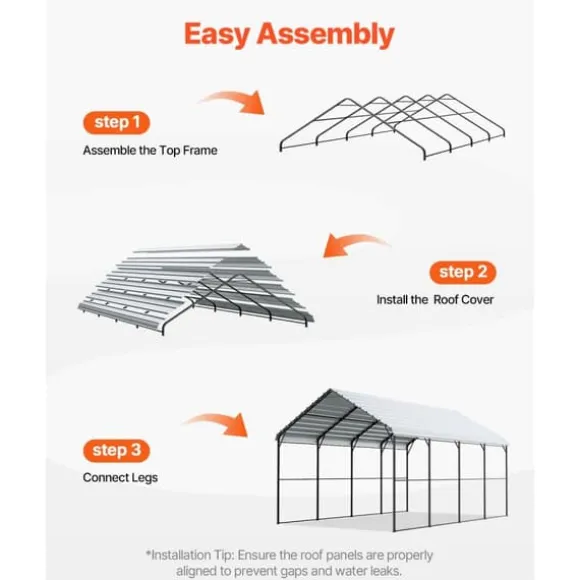 Metal Carport 12' x 20', Heavy Duty Udendørs Garage, Robust, Velegnet til både, Beskyttelse mod vejr og UV-stråler