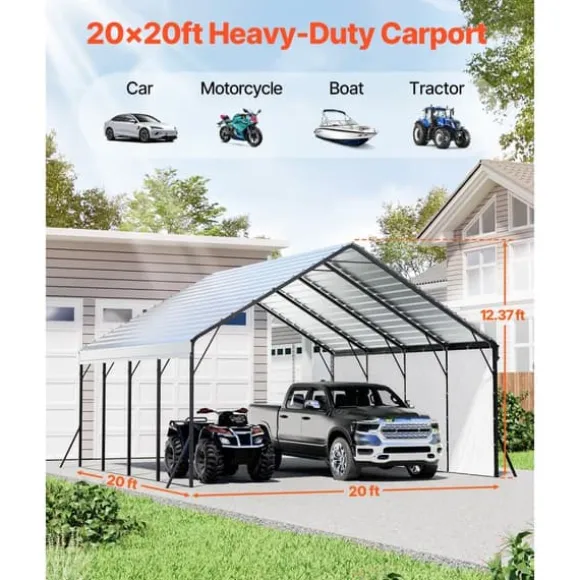 Metal Carport 20x20 fod, Udendørs Bilgarage, Kraftig og Vejrbestandig