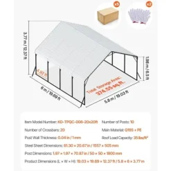Metal Carport 20x20 fod, Udendørs Bilgarage, Kraftig og Vejrbestandig