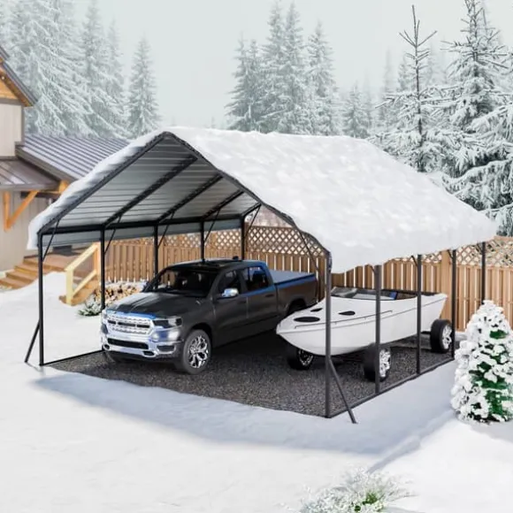 Metal Carport 20x20 fod, Udendørs Bilgarage, Kraftig og Vejrbestandig