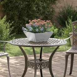 Metal have skål plantekasse - Elegant design til udendørs brug | Størrelse: 35x35x15 cm | Farve: Sølv