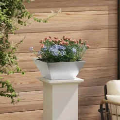 Metal have skål plantekasse - Elegant design til udendørs brug | Størrelse: 35x35x15 cm | Farve: Sølv
