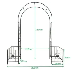 Metal havebue til klatreplanter, holdbar sort bue til roser og vinstokke, perfekt til bryllup, fest og have 7,15 fod
