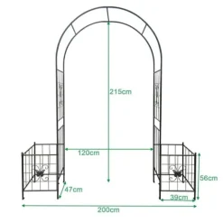 Metal havebue til klatreplanter, holdbar sort bue til roser og vinstokke, perfekt til bryllup, fest og have 7,15 fod