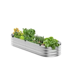 Metal hævet haveseng 4x2x1 fod, galvaniseret udendørs plantekasse, holdbar, rustfri sølv finish