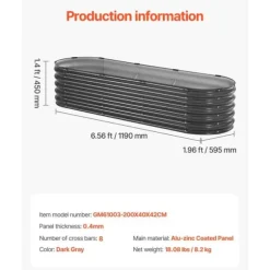 Metal Hævet Haveseng, 6,56x1,96x1,4 Fod, Galvaniseret Plantekasse, Mørkegrå, Holdbar, Vejrbestandig, Ideel til Haveindretning