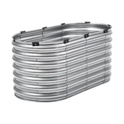 Metal Hævet Haveseng, 4x2x2 Fod, Galvaniseret Plantekasse, Holdbar, Velegnet til Udendørs Brug, Sølvfinish
