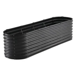 Metal Hævet Haveseng, 8x2x2 ft, Galvaniseret Plantekasse, Udendørs, Mørkegrå, Holdbar, Let at samle