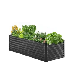 Metal Hævet Haveseng 6x3x2ft, Galvaniseret Plantekasse, Mørkegrå, Holdbar og Vandafvisende, Ideel til Udendørs Brug