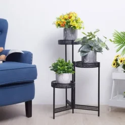 Metal Plante Stativ, Foldbar, Høj Blomsterpotte Holder, 4 TierBlack