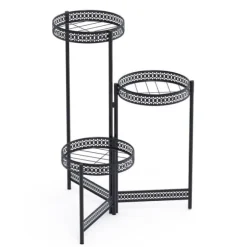 Metal Plante Stativ, Foldbar, Høj Blomsterpotte Holder, 4 TierBlack