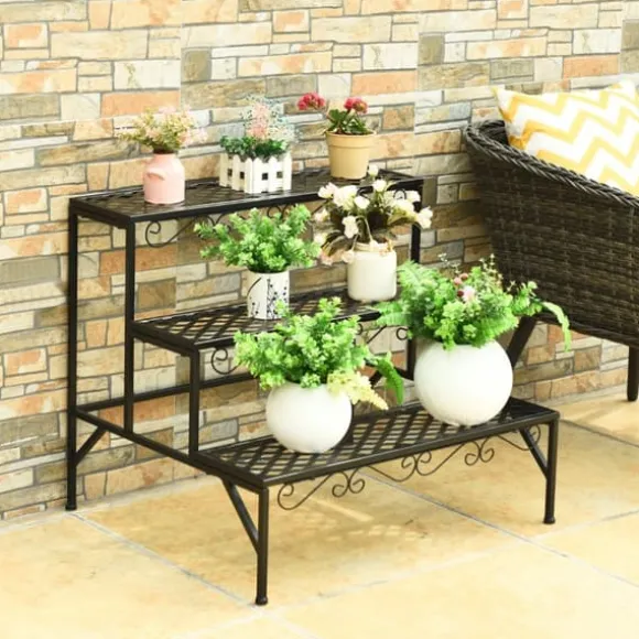 Metal Plante Stativ, 70x60x60.5 cm, Sort