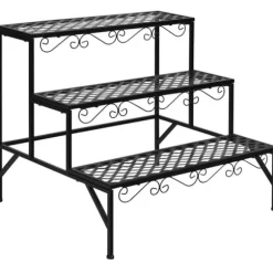 Metal Plante Stativ, 70x60x60.5 cm, Sort