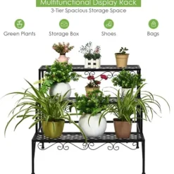 Metal Plante Stativ, 70x60x60.5 cm, Sort