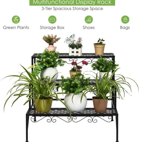 Metal Plante Stativ, 70x60x60.5 cm, Sort