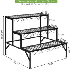 Metal Plante Stativ, 70x60x60.5 cm, Sort
