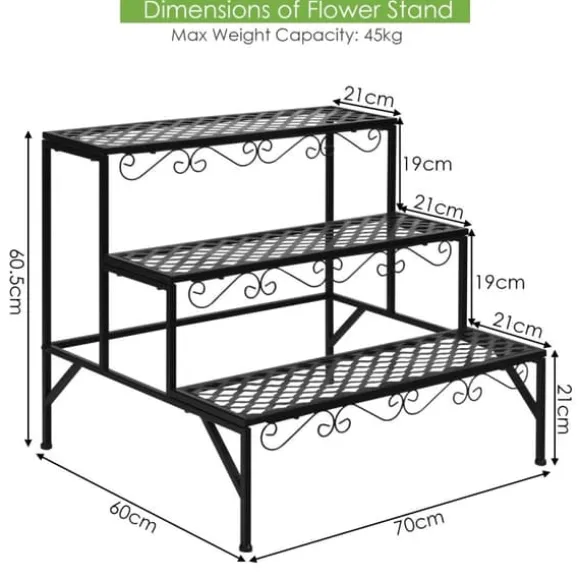 Metal Plante Stativ, 70x60x60.5 cm, Sort