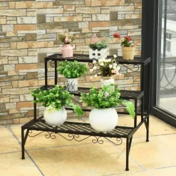 Metal Plante Stativ, 70x60x60.5 cm, Sort
