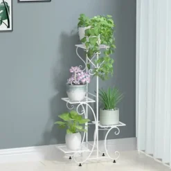 Metal Planteholder, 4 Niveauer, Holdbar Konstruktion, Ideel til Indendørs og Udendørs Brug,HVID