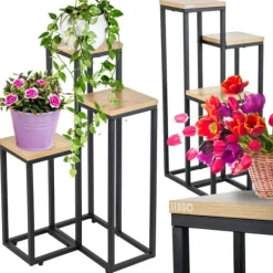 Metal stående blomsterstativ til blomster og planter, 3-etagers hylde, loft 68