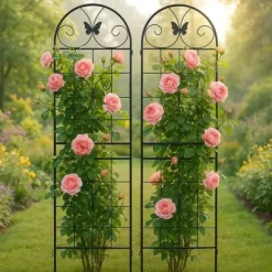 Metalgitter 2-pak til klatreplanter, støtte til potteplanter, stueplanter, blomster, grøntsager og havedekoration indendørs/udendørs