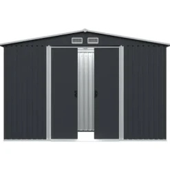 Metalskur til haven - Opbevaring af værktøj | Størrelse: 257x205x178 cm | Farve: Antracitgrå