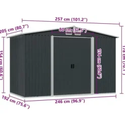 Metalskur til haven - Opbevaring af værktøj | Størrelse: 257x205x178 cm | Farve: Antracitgrå
