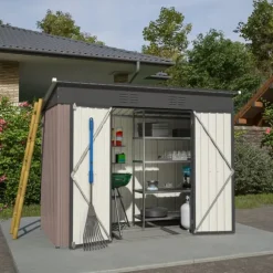 Metalværktøjsskur, 8x4 FT, Vejrbestandig Konstruktion, Skråtag Design, Ventilationssystem, Låselige Døre