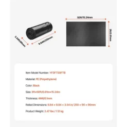 4Mil Plastfolierulle, 3 x 50 FT, Heavy Duty Polyethylen, Sort Farve