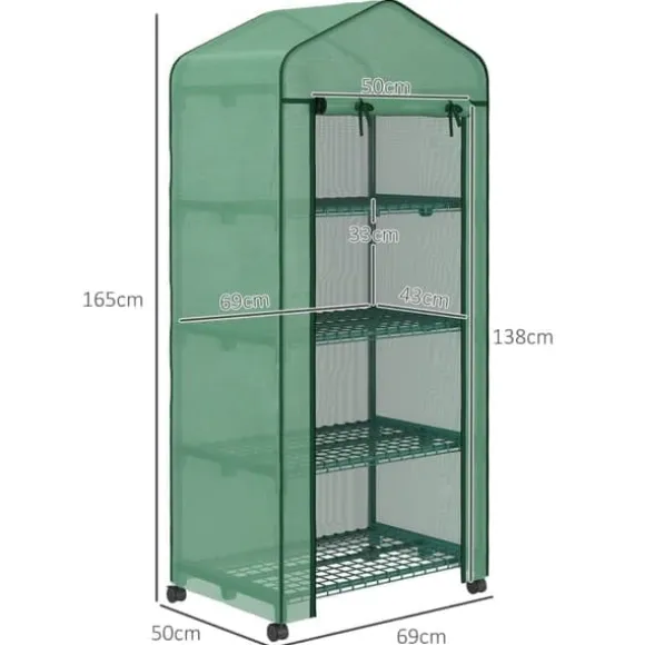 Mini drivhus 69×50×165 cm – 4 hylder, grøn