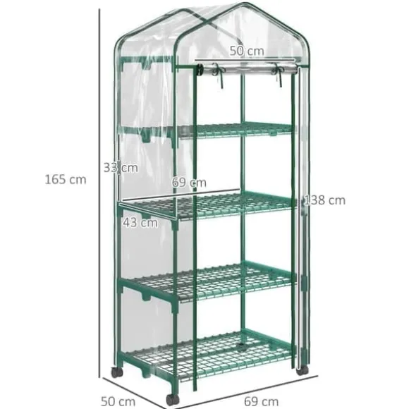 Mini drivhus 69×50×165 cm – 4 hylder, gennemsigtigt