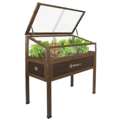 Mini drivhus med overdækning til altan og terrasse 110x55x120 cm Greenspot - Drivhus på træplatform, Hævet træbed, Kold ramme med overdækning på høje | CDON