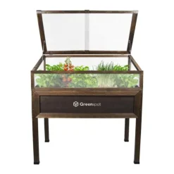 Mini drivhus med overdækning til altan og terrasse 110x55x120 cm Greenspot - Drivhus på træplatform, Hævet træbed, Kold ramme med overdækning på høje | CDON