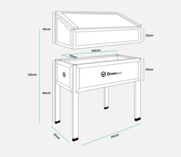 Mini drivhus med overdækning til altan og terrasse 110x55x120 cm Greenspot - Drivhus på træplatform, Hævet træbed, Kold ramme med overdækning på høje | CDON