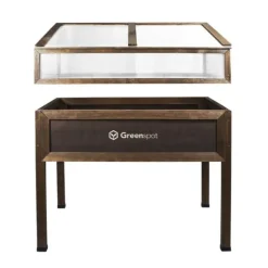 Mini drivhus med overdækning til altan og terrasse 110x55x120 cm Greenspot - Drivhus på træplatform, Hævet træbed, Kold ramme med overdækning på høje | CDON