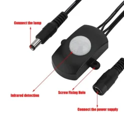 Mini PIR infrarød bevægelsessensor til LED-strimmel - sort, 6-24V, 5A