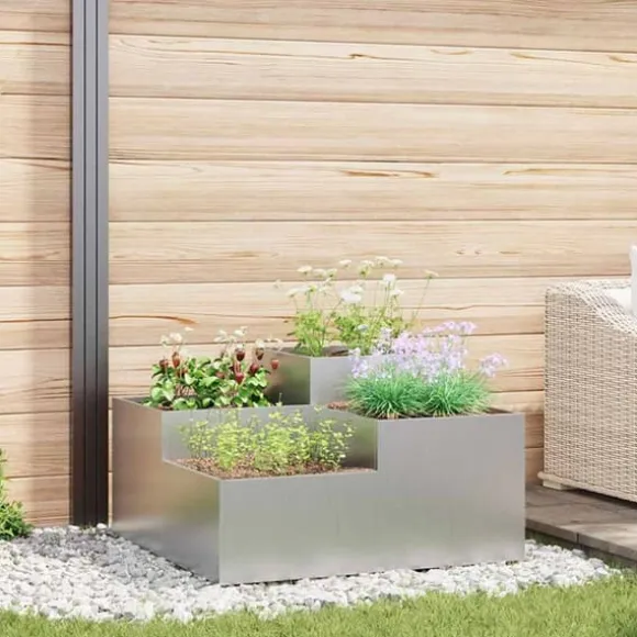 Moderne blomsterkrukke i galvaniseret stål - Rektangulær | Størrelse: 80x80x48 cm | Farve: Sølv