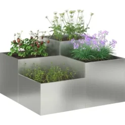 Moderne blomsterkrukke i galvaniseret stål - Rektangulær | Størrelse: 80x80x48 cm | Farve: Sølv