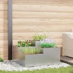Moderne Blomsterkrukke i Galvaniseret Stål - Rektangulær | Størrelse: 100x100x48 cm | Farve: Sølv