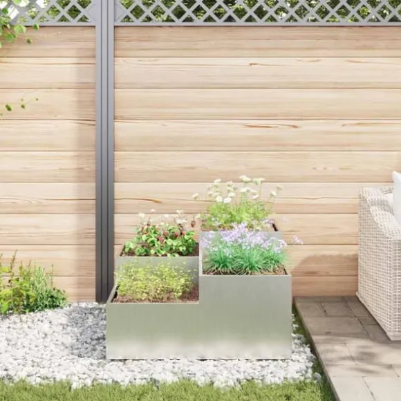 Moderne Blomsterkrukke i Galvaniseret Stål - Rektangulær | Størrelse: 100x100x48 cm | Farve: Sølv