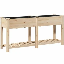 Moderne blomsterkrukke i massiv fyrretræ med hylde | Størrelse: 161x43x76.5 cm | Farve: Beige